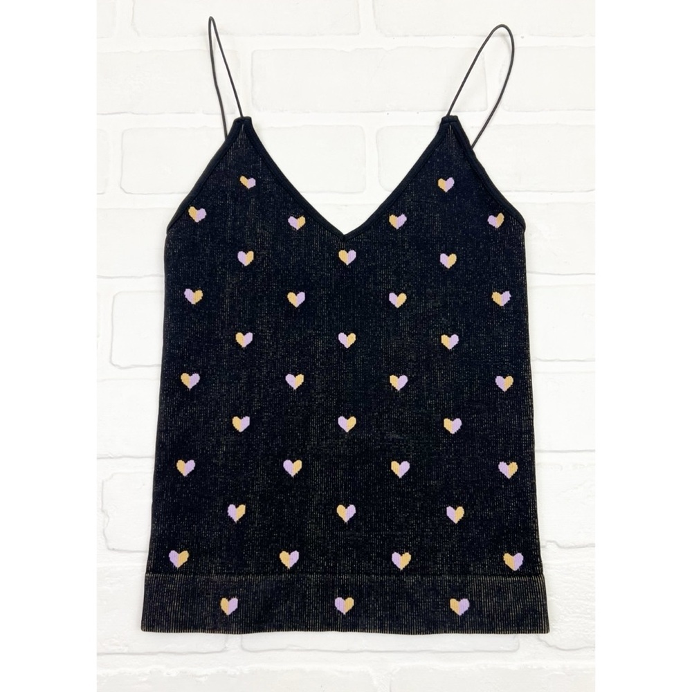 NWOT Aura Seamless Heart Print Stretchy Tank Top Black Juniors Small/Medium
